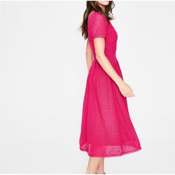 Boden Julieta Eyelet Lace Midi Dress in Bright Carnival Pink A-Line Size 6P - Picture 4 of 9